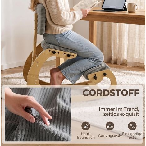 Silla ergonómica de rodillas 98x54x86 cm de madera gris oscuro FloraGrace (1/5)