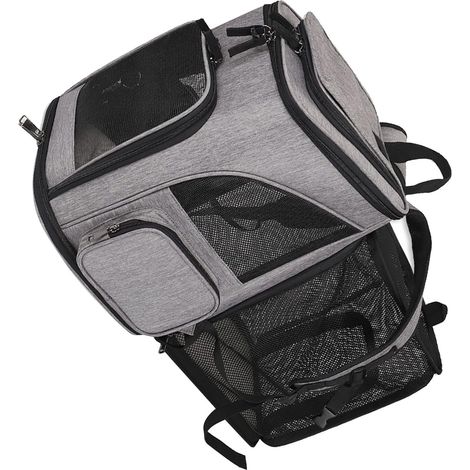 Sac à dos de transport extensible pour chiens et chats, respirant et pliable, pour animaux de petite et moyenne taille jusqu'à 8 kg (gris). (1/5)