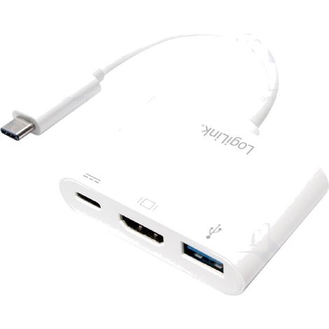 Adaptateur USB 3.0 HDMI femelle USB A femelle USB C prise male 140mm - Blanc