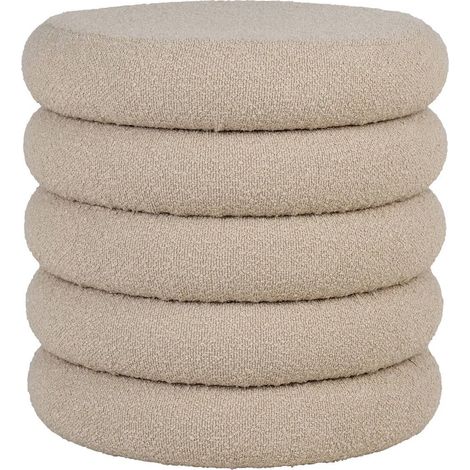 LASTIK - Pouf-Coffre Rond en Tissu Bouclé Beige (1/3)