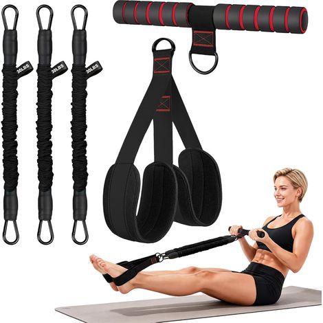 Resistance Band for Strength Training, Tension Rope with 3 Elastic Resistance Bands, Adjustable Elastic Expander with Pedals and Non-Slip Handles, for Abdominals, Arms, Legs (1/5)