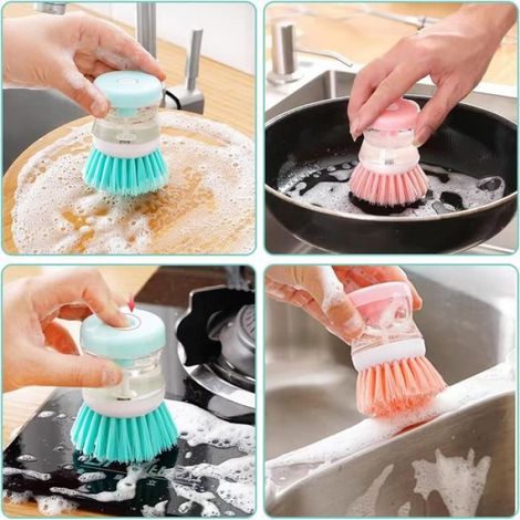 Brosse À Vaisselle avec Distributeur De Liquide, 3PCS Brosse à Vaisselle à Pression Liquide, Brosse de Cuisine, Brosse à Vaisselle (1/4)