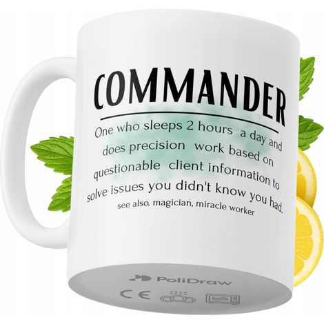 Taza para un comandante. Divertida taza de café o té con diseño gráfico y texto humorístico. Taza para cumpleaños, santos, días festivos. Taza premium para ocasiones especiales en casa, oficina, traba (1/5)