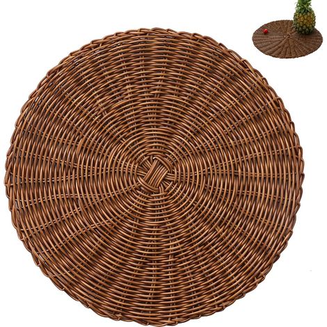 2 Pièces Round napperon Creux, Set de Table Isolant Brun Round, PP Environmental Anti-échaudage Tableau Isolation Mat, pour Manique, Décoration de Table (Brun) (1/5)