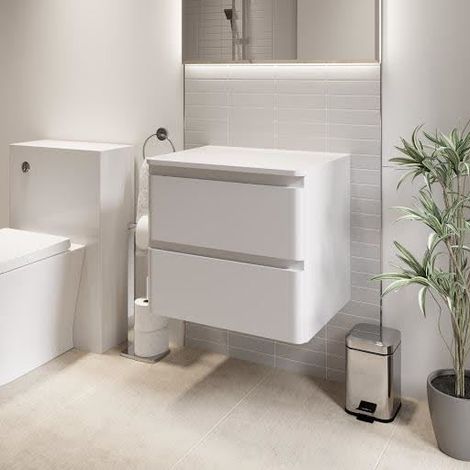 Bathroom Cloakroom Vanity Unit Wall Mounted Storage Cabinet White Gloss 600mm (1/5)