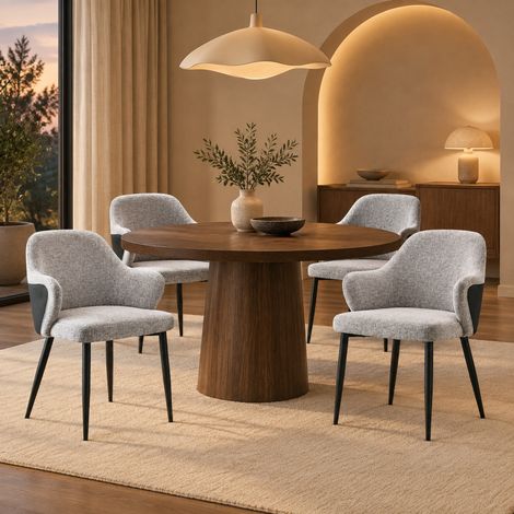Set mit 2 grauen Esszimmerstühlen aus Stoff und Metall, 83 cm hoch (1/5)