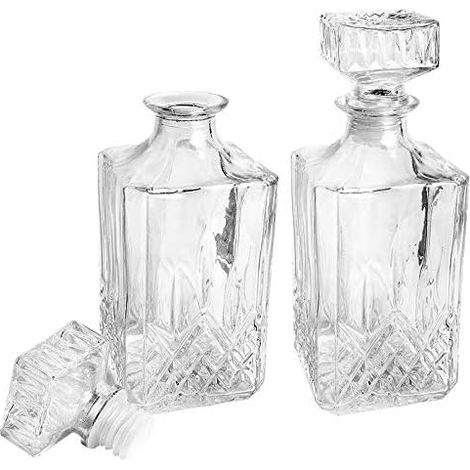 Carafe en verre JeiibrZui - 9 x 9 x 23 cm - 2 pièces avec bouchon en liège - 900 ml - Design transparent pour whisky, cognac et liqueurs - Idéale pour le bar à la maison et les fêtes (1/5)