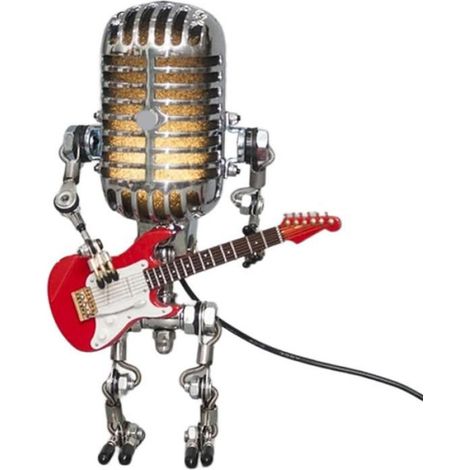 Lampe De Bureau Robot Microphone - Design Rétro En Métal Rouge - Pour Bureau Ou Décoration Intérieure - 1 Pièce (1/4)