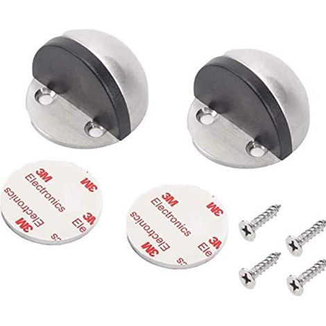 Butée De Porte - Acier Inoxydable Brossé - Sans Perçage - Avec Amortisseur En Caoutchouc - Pour Maison Hôtel Snowboard - Lot De 2 (1/5)