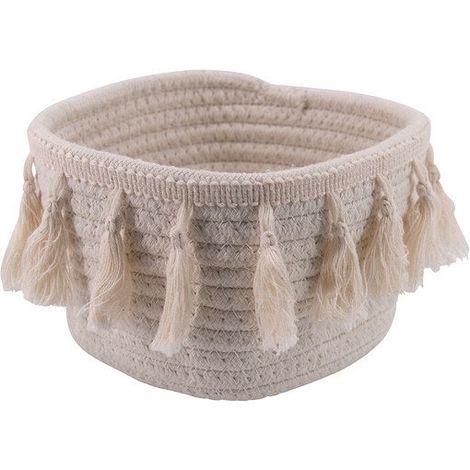 Bohemian Baumwollkorb, H.11 x B.16 x T.16 cm, weiß Sans marque