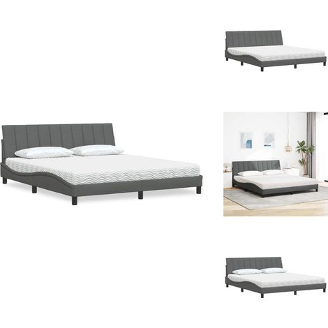 Lit avec matelas gris foncé 180x200 cm tissu - Lit - Lits - Meuble De Chambre À Coucher - Sommier (1/5)