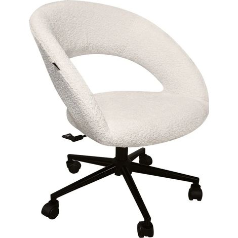 Fauteuil de bureau en tissu bouclette écru avec piètement noir - MARTY (1/5)