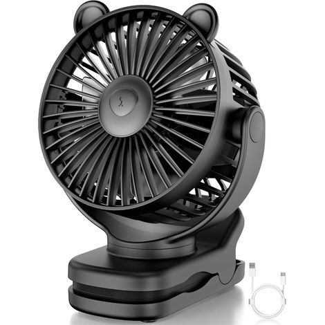 Ventilatore personale portatile ricaricabile, batteria da 2000 mAh, 3 velocità, indispensabile per i viaggi, colore nero. (1/5)