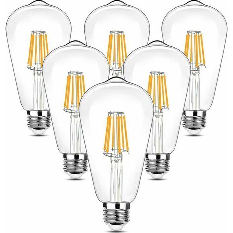 LaBlanc - 6 lampadine LED vintage Edison, 90-265V 6W (equivalente a incandescenza 60W) E27, 600LM 2700K bianco caldo, lampada decorativa in stile retrò antico ST64, per ristorante e bar. (1/4)