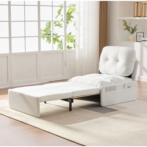 Fauteuil convertible 81.5x92x90 cm blanc en lin avec lit gigogne et poches de rangement