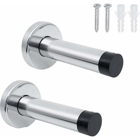 ZVD 2 Pcs Butée De Porte Intérieure En Acier Inoxydable, Butée De Porte Murale Insonorisée, Arret Porte Murale,Livré Avec Des Vis De Montage Et (1/4)
