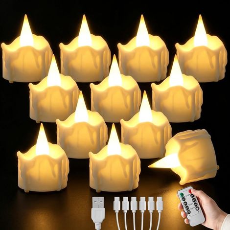 CCYKXA Set mit 12 wiederaufladbaren LED-Teelichtern mit Fernbedienung, Timer und USB-Ladeanschluss, warmweißes LED-Teelicht für Weihnachten, Hochzeiten, Partys und Dekoration (1/5)