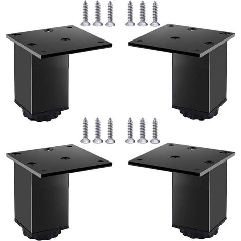 4 Pièces(Noir,6cm) Pieds de Meubles en Alliage D'aluminium Réglables en Hauteur,Pieds de Table Basse de Canapé,Pieds D'armoire de Salle de Bain de Lavabo,5-40cm,Noir Mat,avec Vis (1/4)