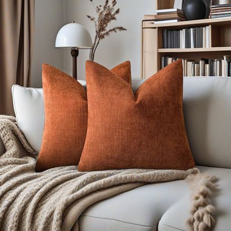 American Retro Soft Textured Chenille Throw Pillow Cover, Solid Color, Sofa Cover (No Filling) -- Caramel Color -- 6060 cm