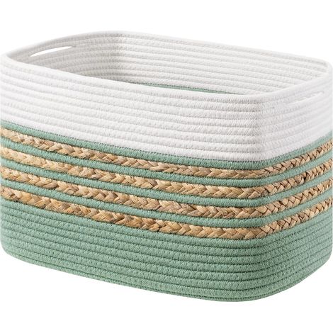 Cesta rectangular de cuerda de algodón con asas, 35,6 x 20,3 x 22,9 cm, para juguetes y toallas, color verde. (1/4)
