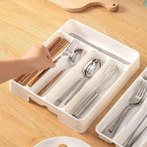 boîte de rangement pour couverts de cuisine séparateur pour couteaux fourchettes et cuillères tiroir à couverts noir 1 pièce (1/5)
