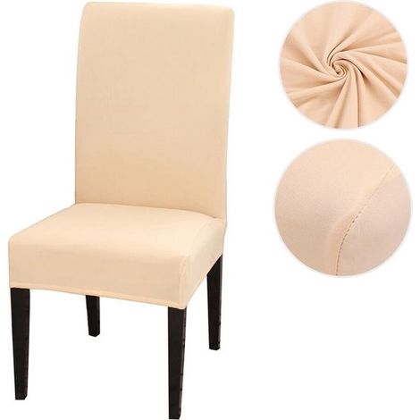 Housse de chaise pour chaise de salle à manger - Lot de 2 - Beige - Matière extensible - Housses universelles - Protection optimale pour vos chaises - Nouveau look (1/3)