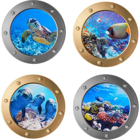 Monde Sous-Marin Stickers Muraux, Stickers Muraux Monde sous Marin 3D, Tortue Autocollants Muraux Mural Stickers Sous la Mer Poissons 3D Tropical Poisson Sticker pour Salon (4 Pcs) (1/5)