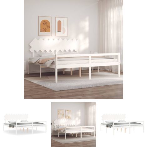 Holz-Bett - vidaXL Seniorenbett mit Kopfteil 200x200 cm Weiß Massivholz - Kopfteil-Bett (1/5)