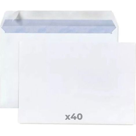40 enveloppes blanches en papier 80 g - 16,2 x 22,9 cm