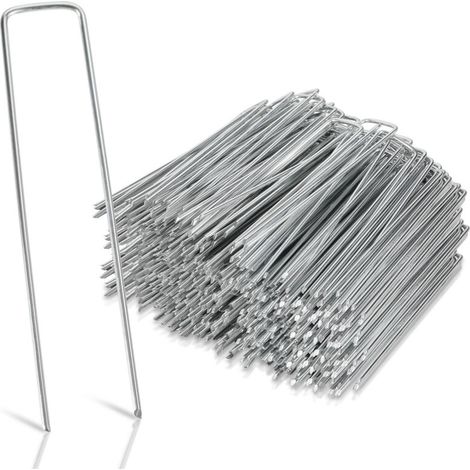 Set 150 Piquets de fixation en acier galvanisé Ø3mm 150x40mm, piquet ancrage sol jardin, pour Bâche Anti-Mauvaises Herbes (1/4)