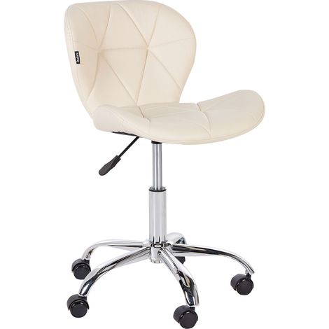 Fauteuil de Bureau Pivotant Réglable Base Argentée Siège en Cuir PU Beige Valetta