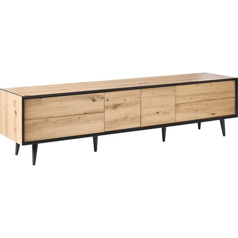 Mueble TV moderno tipo loft salón dormitorio 2 puertas 4 cajones MDF patas de metal marrón claro Silverton