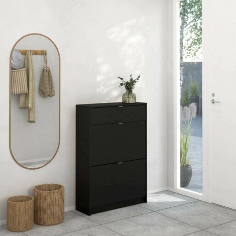 Dmora - Schuhschrank Edith, Schuhregal, Mehrzweck-Eingangsgarderobe, Möbel für Schuhe, 70x24 h101 cm, Schwarz (1/5)