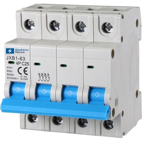 Interrupteur magnétothermique triphasé 4P 25A C25 6kA - 4 modules DIN - 380V