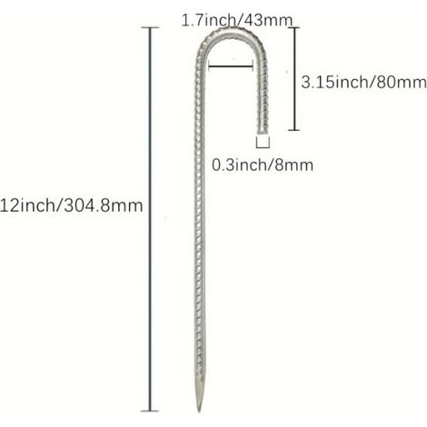 Estacas de acero galvanizado de 30 cm (12 pulgadas) para suelo – Paquete de 6 – Fijación con gancho en J para suelos duros – Resistentes a la corrosión (1/3)