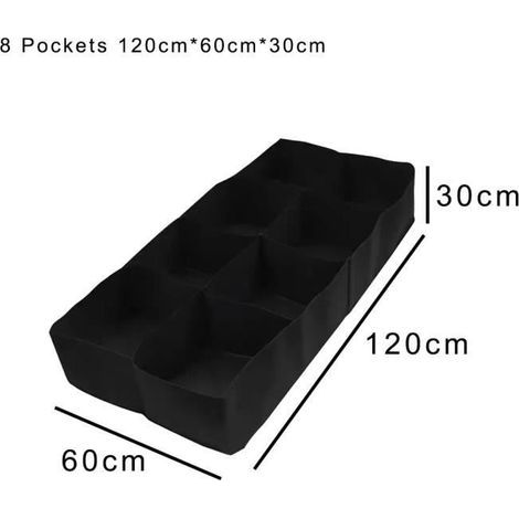 Rectangular Planter Bag - Small - Felt - Black - 8 Pockets - Raised Garden Bed for Flowers