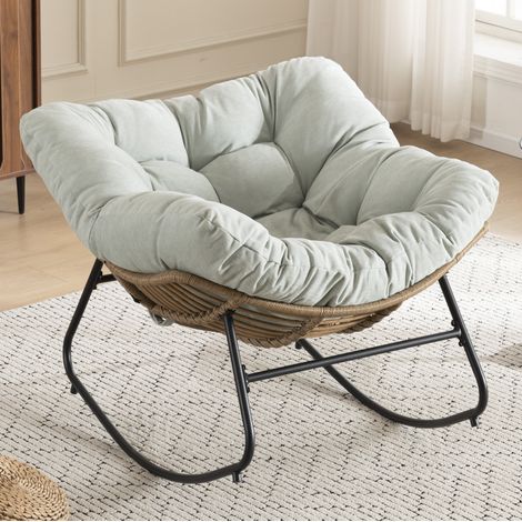 Fauteuil à bascule en chenille, fauteuil d’appoint, 102 x 98 x 77 cm, bleu clair, OKWISH (1/5)