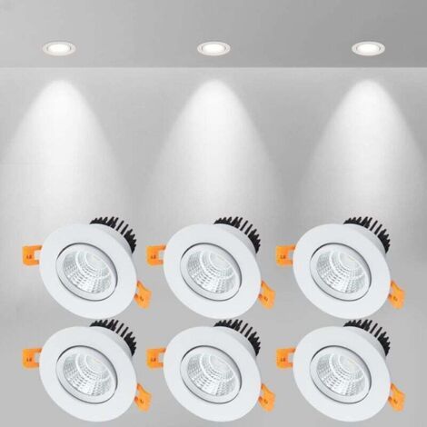 QORVA-Spot encastré LED, 5 W COB, blanc froid 6000 K, 500 lm, AC 220-240 V, Ra≥90, angle de faisceau 24 °, IP44, pour salle de bain, cuisine, salon, couloir (blanc) [classe énergétique A+]