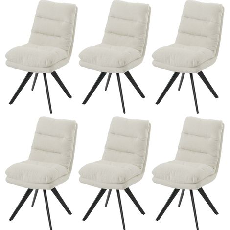 Set 6x sedie da pranzo HHG-481, da cucina, seduta girevole posizionamento automatico tessuto bouclé MVG, bianco avorio