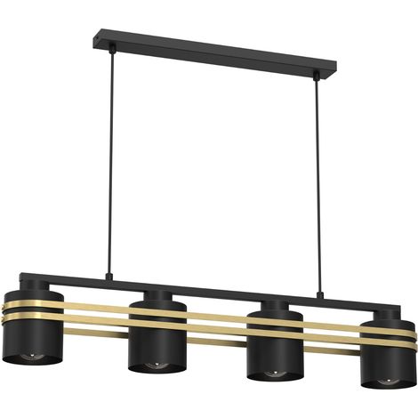 Suspension noir/or 4 abat-jour barre Scot 4xE27 Luminex