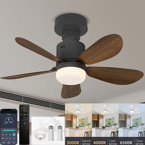Ventilateur de plafond LED 52 cm, douille E27, 3 vitesses de ventilation, 3000K-6500K, télécommande et app contrôle, marron (1/5)