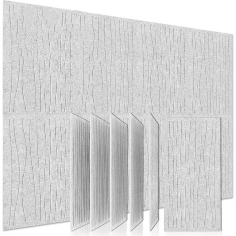 Set of 6 Sound-Absorbing Wall Panels, Self-Adhesive Soundproofing Wallpaper, Featuring Shapes and Stripes, Silver-Gray, 30 x 60 cm