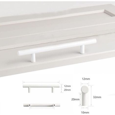 4er Pack Lochabstand 96mm Möbelgriff Weiß, Ø12mm Möbelgriff Knöpfe Küchentüren Weiß T Schrankgriffe Schublade (1/5)