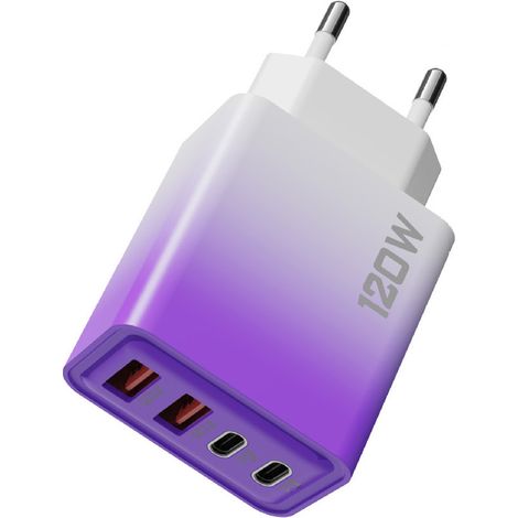 Chargeur à plusieurs niveaux de 120 W, 4 ports (2 ports PD + 2 ports USB-C), lot de 1 (1/3)