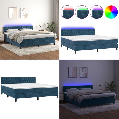 Boxspringbett mit Matratze & LED Dunkelblau 160x200 cm Samt - Boxspringbett - Doppelbett - Samtbett - Luxusbett - Schlafsofa - Home & Living (1/5)
