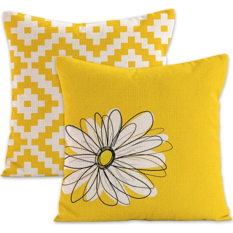 Housses de coussin décoratives printemps-été pour canapé, lit, voiture, maison, 45 x 45 cm, lot de 2, motif géométrique noir et blanc (1/5)