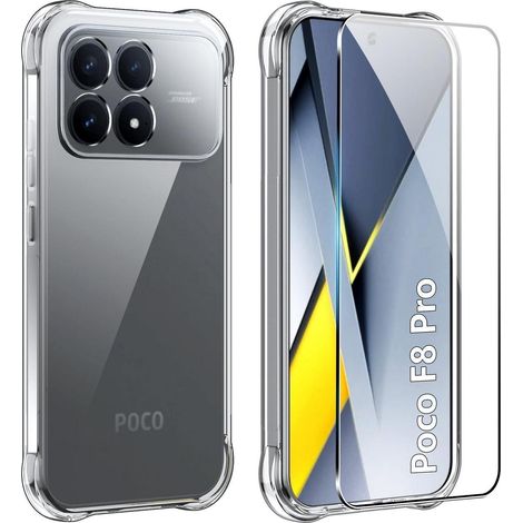 Handyhülle Poco F8 Pro + Schutzfolie, Transparent, TPU Silikon
