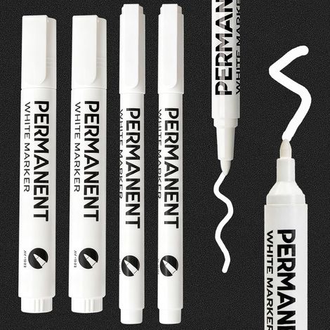 Marqueurs Blancs Indélébile- 2 Pointes 1 mm & 2 Pointes 2 mm  Feutre Blancs Imperméable& SéChage Rapide, sur Bois, Pierre, Plastique, Cuir, Verre, MéTal, Toile, Céramique (1/5)