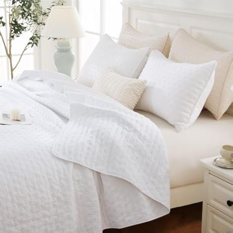 Parure de lit surdimensionnée blanche avec taies d'oreiller, couvre-lit respirant et léger, pour grand lit, toutes saisons, 3 pièces, 1 couette (228,6 x 243,8 cm), 2 taies d'oreiller (50,8 x (1/5)