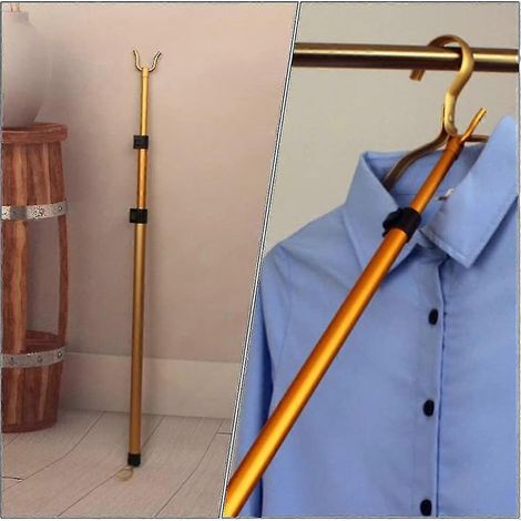 Perche télescopique à long manche avec crochet pour étendoir à linge, en alliage d'aluminium, réglable. (1/4)